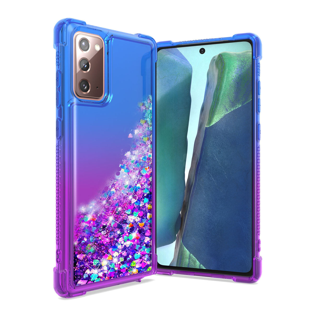 Shiny Flowing Glitter Liquid Bumper Case For SAMSUNG GALAXY NOTE 20 In Blue